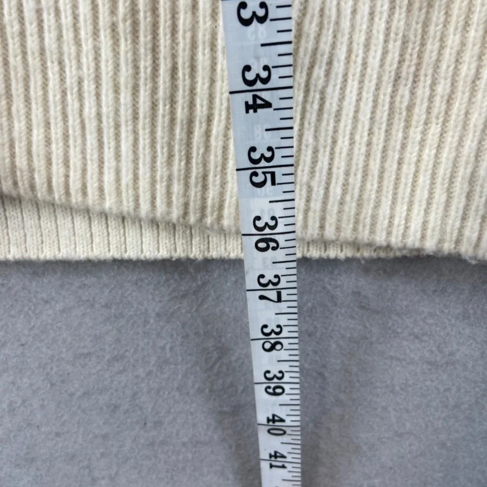 Cabi Cardigan Womens Sz M Cream Knit Button Front V Neck‎ Long Sleeve Long Line